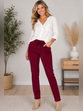 Judy Blue Jeans Womens Red Scarlett Garment Dyed Pants Drawstring Size 7/28. EUC